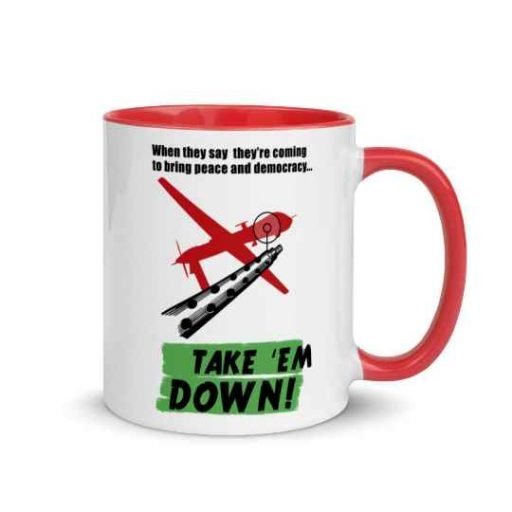 Photo of "Drone", antiwar, pacifist mug.